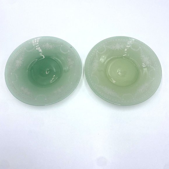 Jade Green Art Glass 7” Plates Engraved to Alabaster, Carder Steuben ? Unmarked - Picture 1 of 16